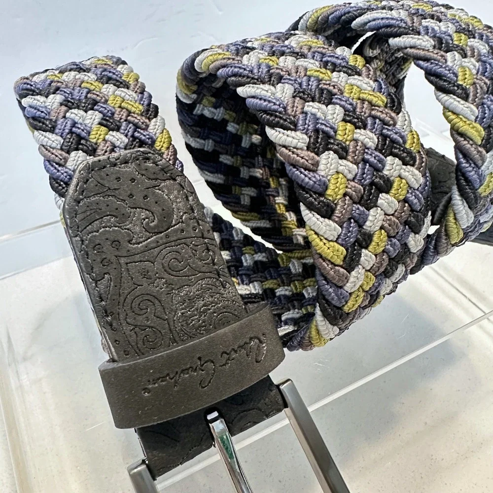 Robert Graham Jacob Woven Braided Elastic Belt Grey Olive Navy Mens Size 32 NEW